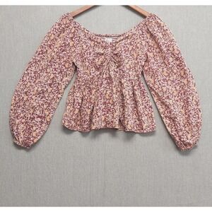 Japna  Floral Babydoll Top S Cottagecore Prairie Smocked Back Boho Peplum Blouse
